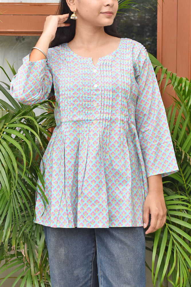 Elegant Soft Cotton Short top Kurta with pleats Size 36 38 40 India1001