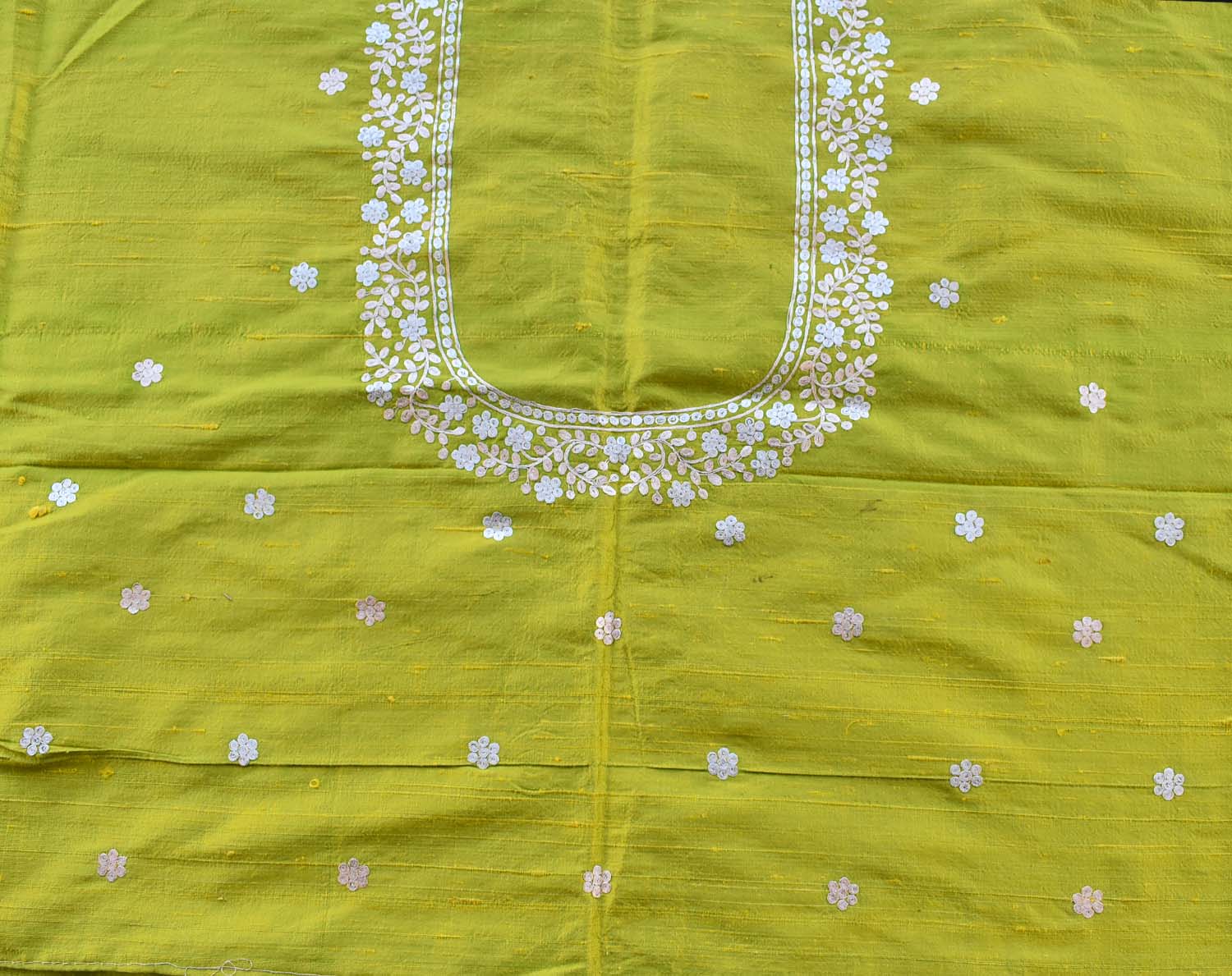 Raw Silk Fabric with Pitta work Embroidery – India1001.com