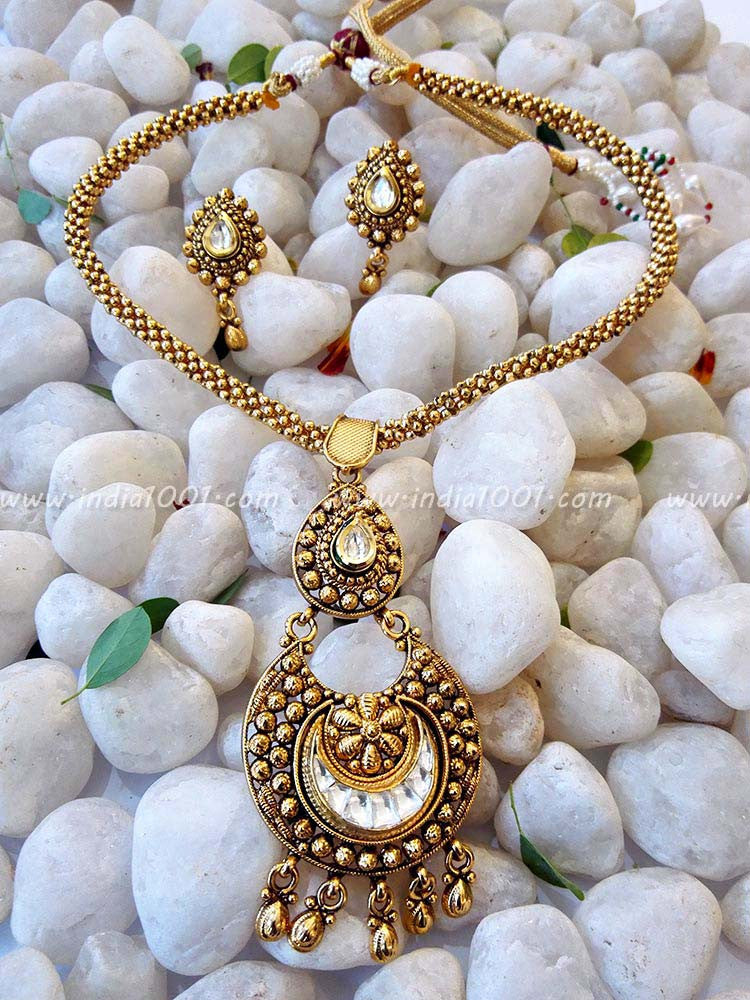 Golden pearl polki necklace on sale set