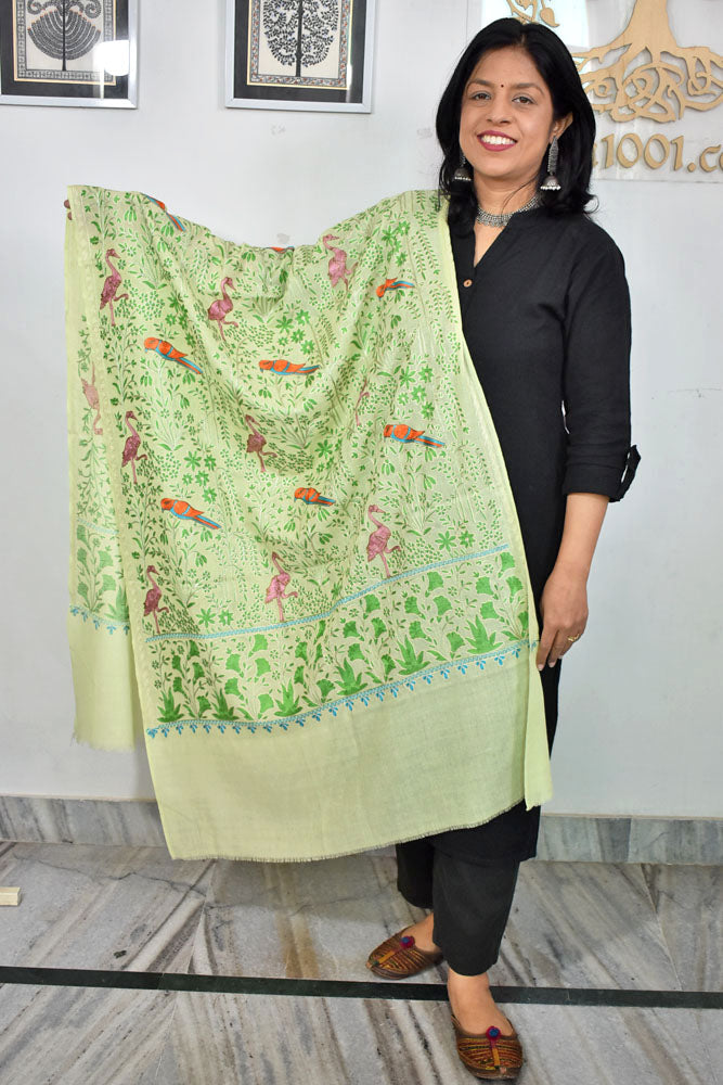 Intricate Jaal work Aari Embroidery Woolen Stole from Kashmir