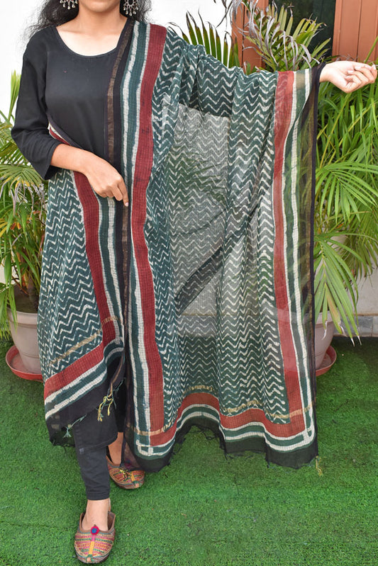 Hand Block Printed Kota Cotton Dupatta