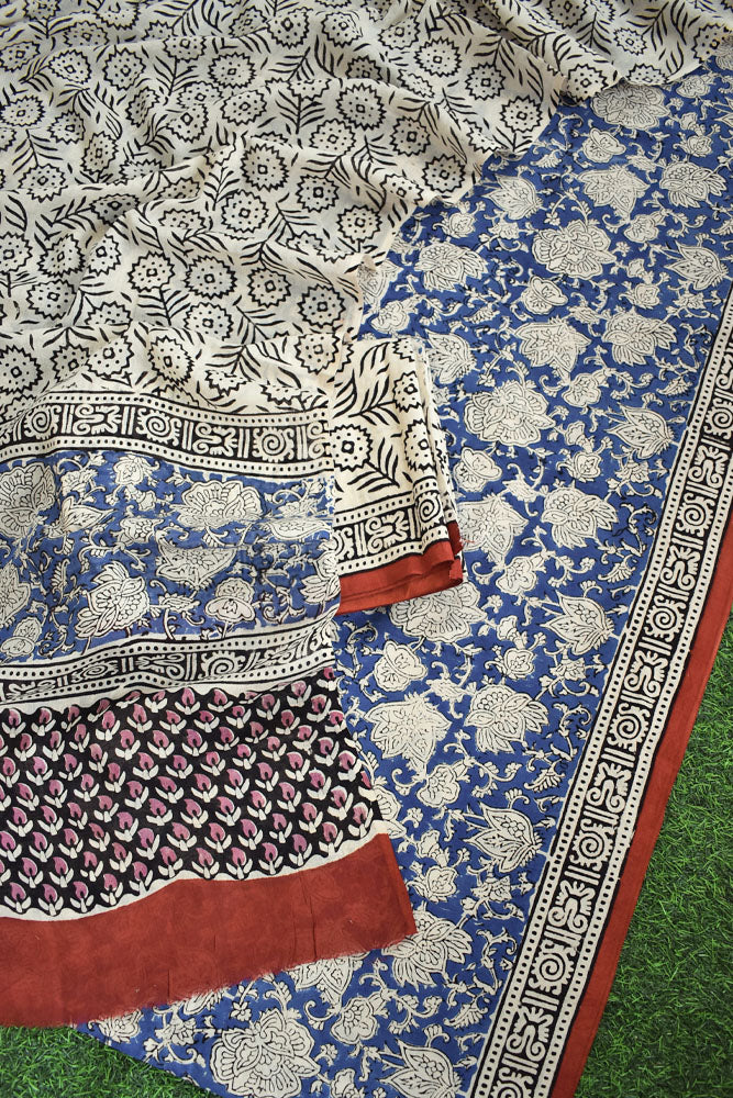 Hand Block Printed Cotton unstitched suit fabric with Soft Cotton dupatta