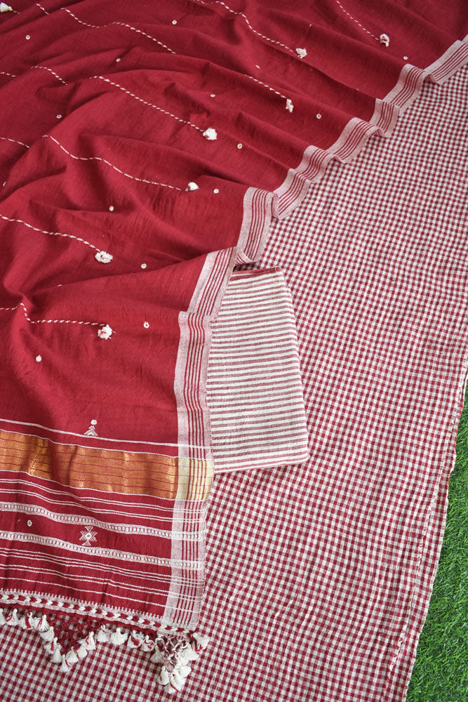 Premium Handwoven Kala Cotton Bhujodi suits with Mirror and Miri work - 3 pc set