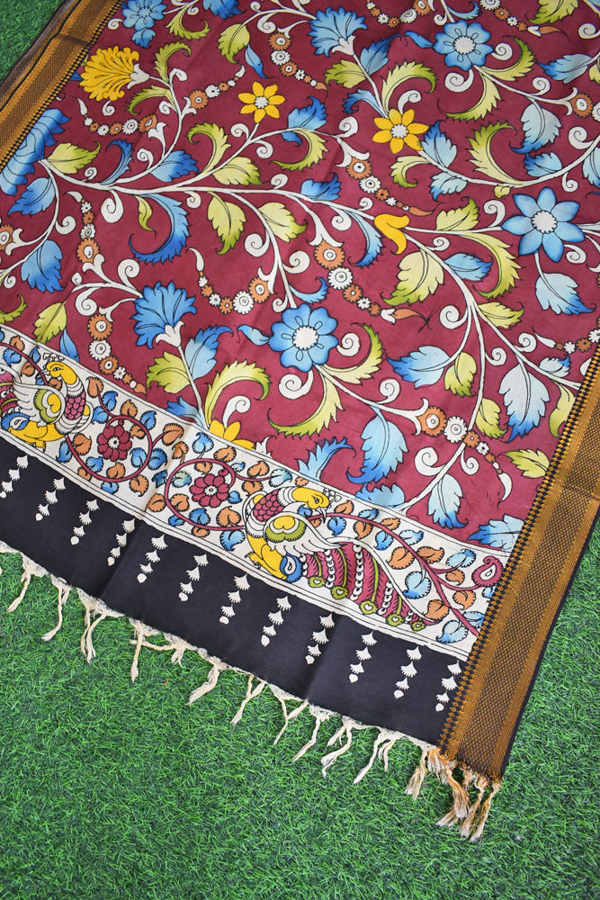 Beautiful Bangalore Cotton Silk Hand Painted Kalamkari Dupatta