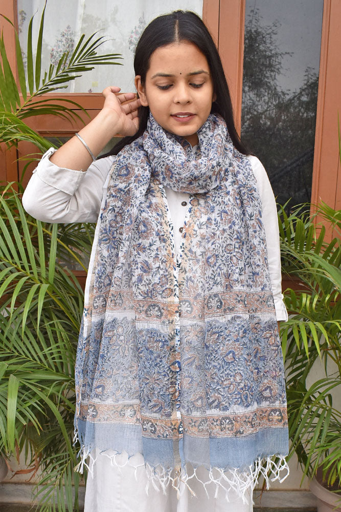 Hand Block Printed Kota Cotton Dupatta