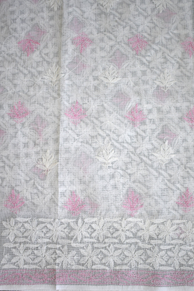 Designer Hand Embroidered Chikankari Tepchi work Kota Doria fabric - (3 - 3.1 mtrs )