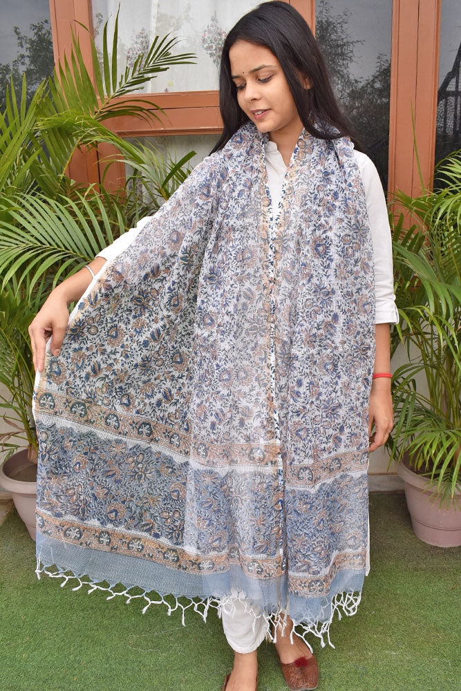 Hand Block Printed Kota Cotton Dupatta