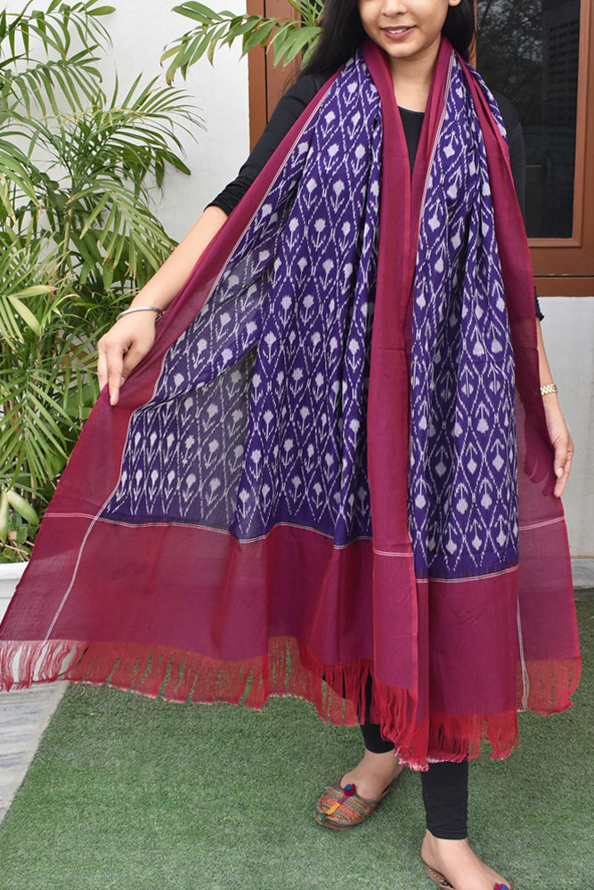 Designer Handwoven Mercerized Cotton Ikkat Dupatta