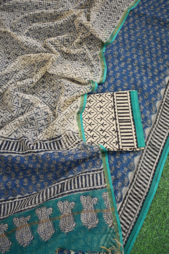 Beautiful Kota Doria cotton suit with Hand Block print