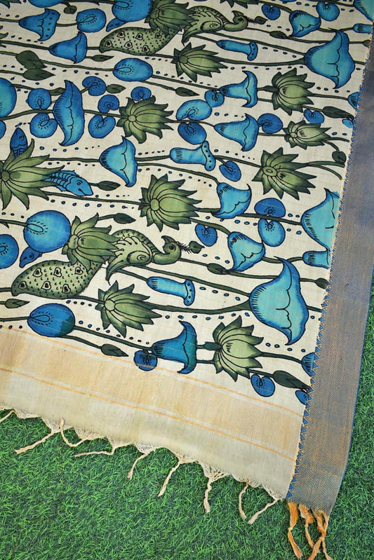 Beautiful Bangalore Cotton Silk Hand Painted Kalamkari Dupatta