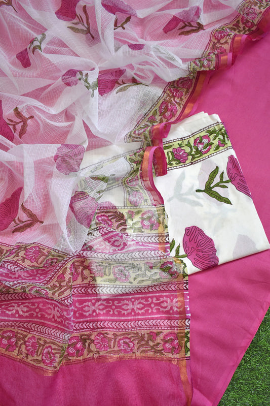 Beautiful Cotton unstitched suit fabric with Kota Doria Dupatta