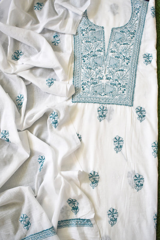 Elegant Mul Cotton Kurta & Dupatta Set with Lucknowi Hand Chikankari embroidery