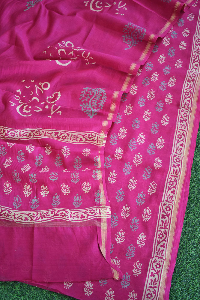 Fine & Elegant  Hand Block Printed Chanderi Silk Cotton unstitched suit fabric