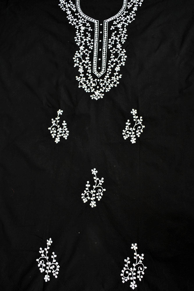 Elegant Cotton Kurta Fabric with Hand Phool patti Applique work - black