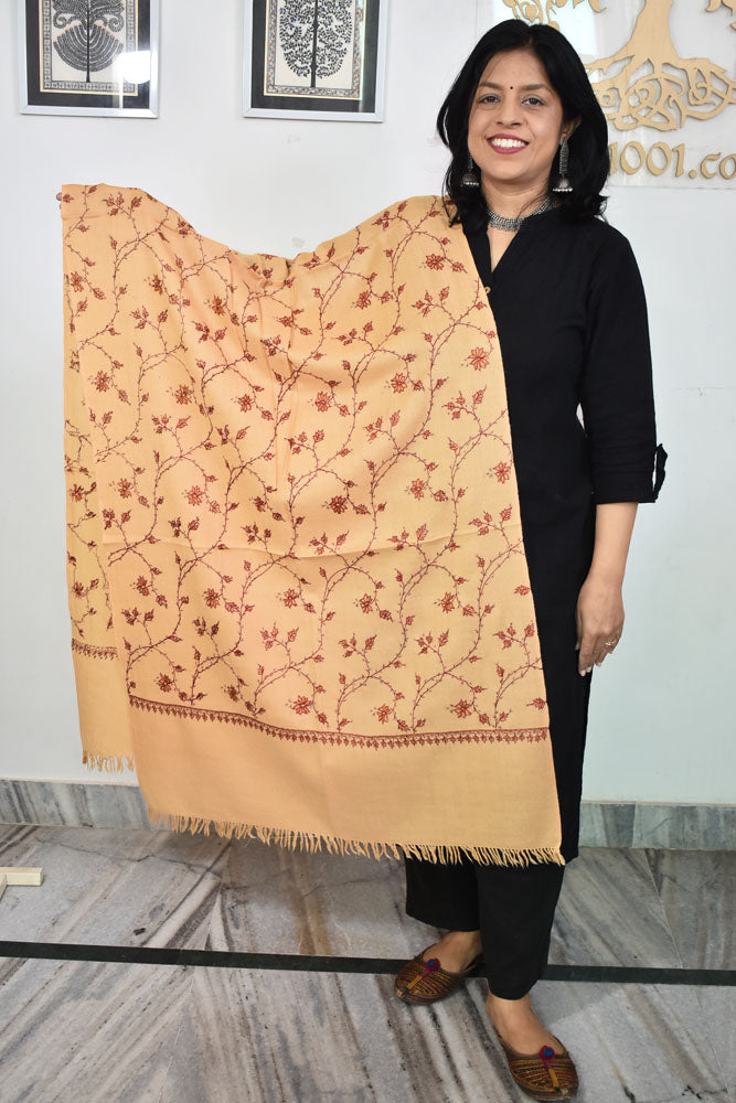 Intricate Jaal work Kashmiri Sozni Hand Embroidery Woolen Stole