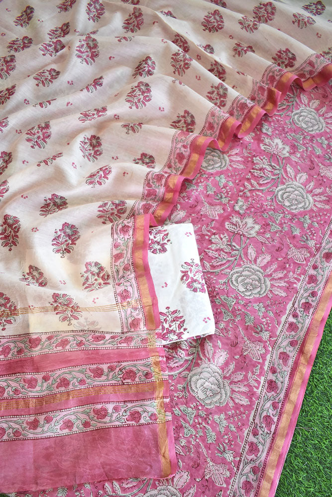 Beautiful Hand Block Printed Chanderi unstitched suit fabric