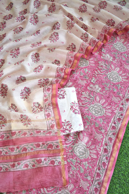 Beautiful Hand Block Printed Chanderi unstitched suit fabric