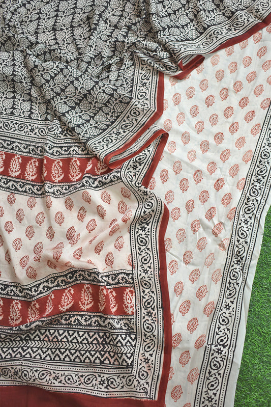 Bagh Hand Block Printed unstitched 3 pc Modal silk suit fabric from MP