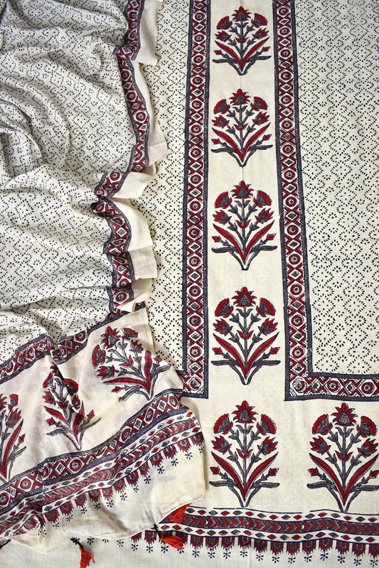 Designer Hand block printed Barmer Ajrakh soft Mul Cotton dupatta & cotton kurta fabric set