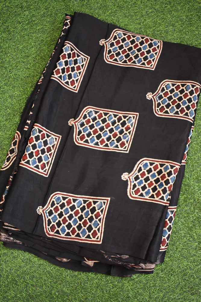 Beautiful Modal Silk Ajrakh Hand Block Print Fabric - 2.5 mtrs cut