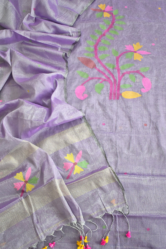 Kalakriti : Beautiful Hand Woven All over Tissue & Cotton silk Jamdani Kurta Fabric & Dupatta set