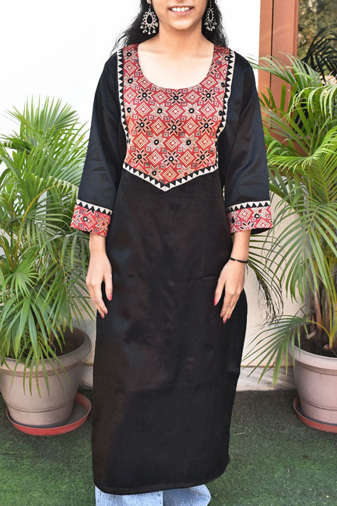 Beautiful Mashru Silk Kurta with Ajrakh patch & Kutch mirror work size - 38-44