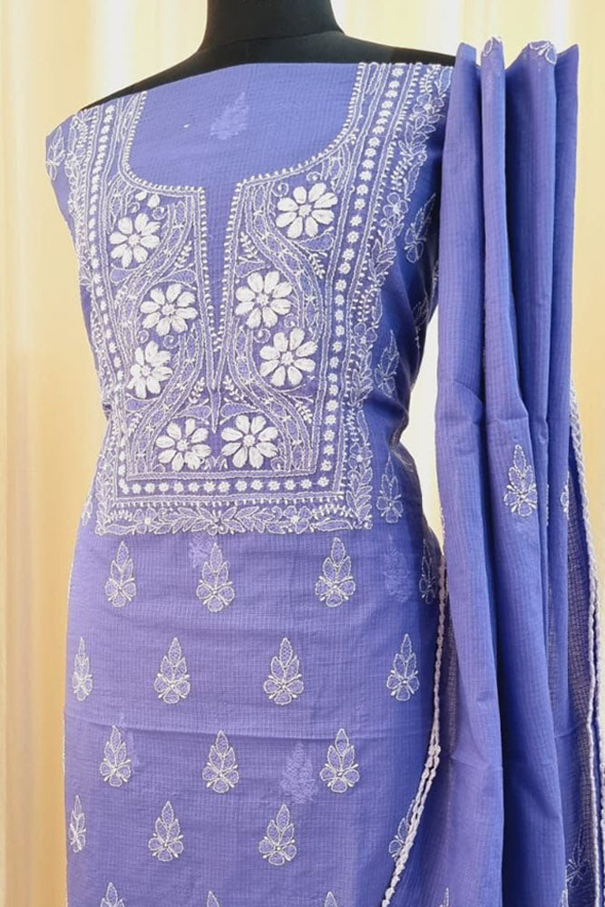 Elegant Kota Doria Kurta & Dupatta Set with Lucknowi Hand Chikankari embroidery