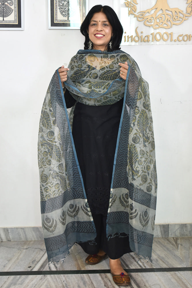 Hand Block Printed Kota Doria Cotton Dupatta