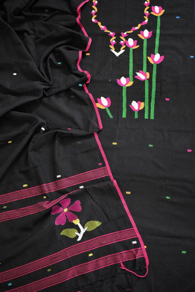 Kalakriti : Beautiful Hand Woven Soft Cotton Jamdani Kurta Fabric & Dupatta set