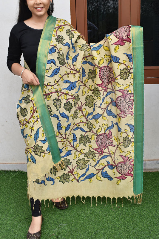 Beautiful Bangalore Cotton Silk Hand Painted Kalamkari Dupatta