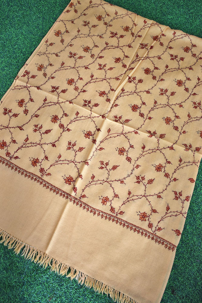 Intricate Jaal work Kashmiri Sozni Hand Embroidery Woolen Stole