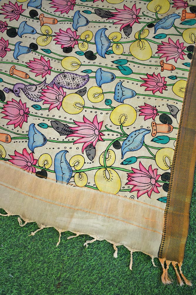 Beautiful Bangalore Cotton Silk Hand Painted Kalamkari Dupatta