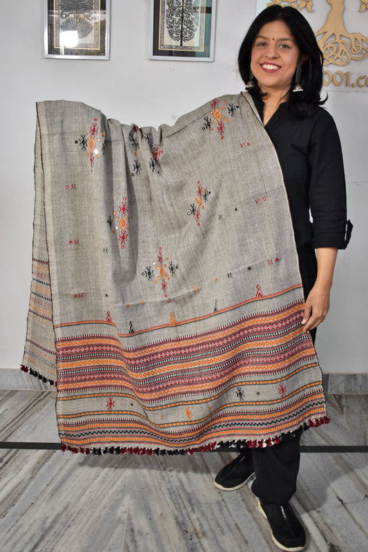 Handwoven Bhujodi Mirror Work Wool Stole / Shawl