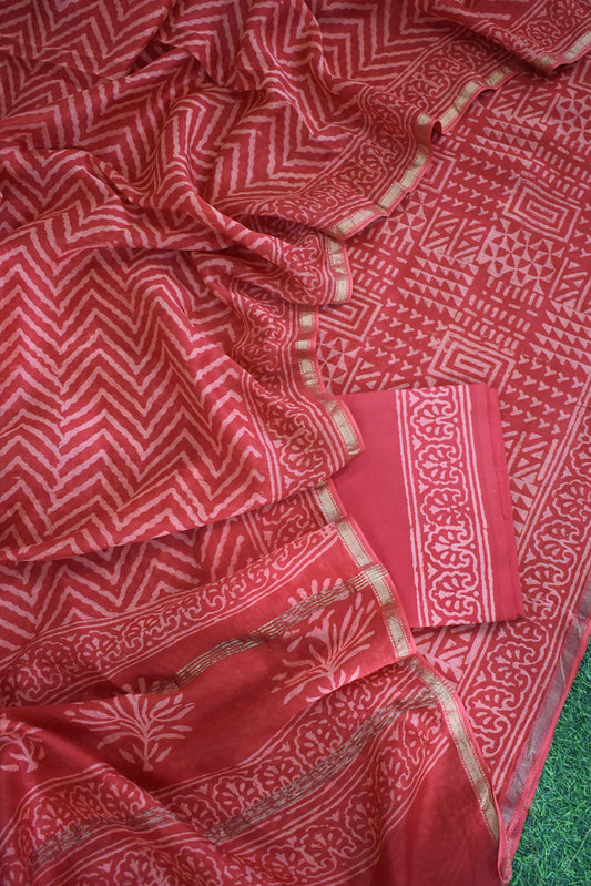 Elegant Hand Block Printed Maheshwari Unstitched suit fabric