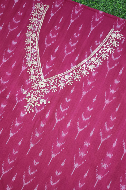 HandWoven Mercerized ikkat cotton fabric with embroidery