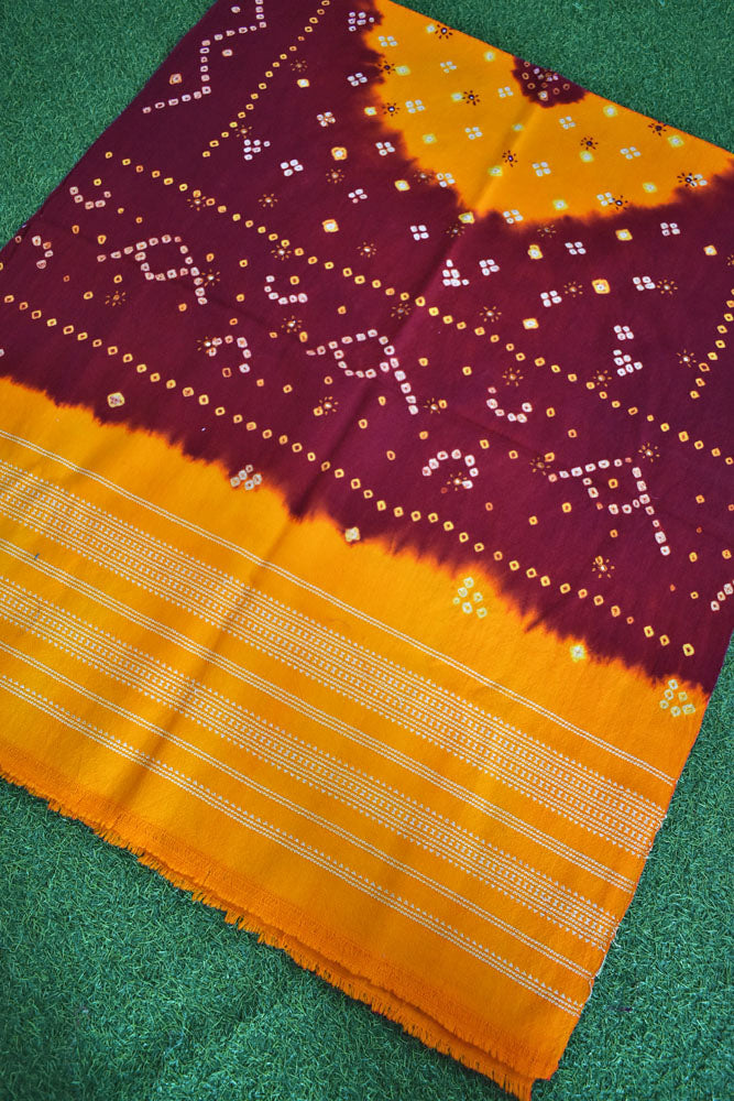 Handwoven Bhujodi Stole / Shawl with Tie Dye Bandhani & Mirror work