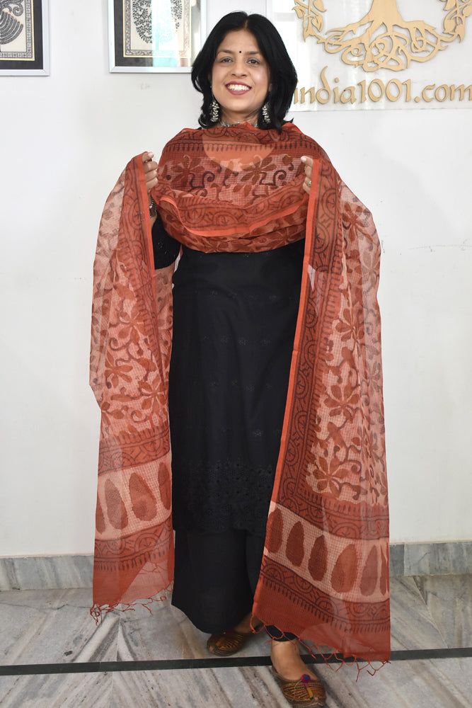 Hand Block Printed Kota Doria Cotton Dupatta