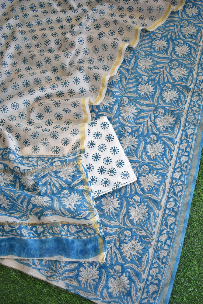 Beautiful Hand Block Printed Chanderi unstitched suit fabric