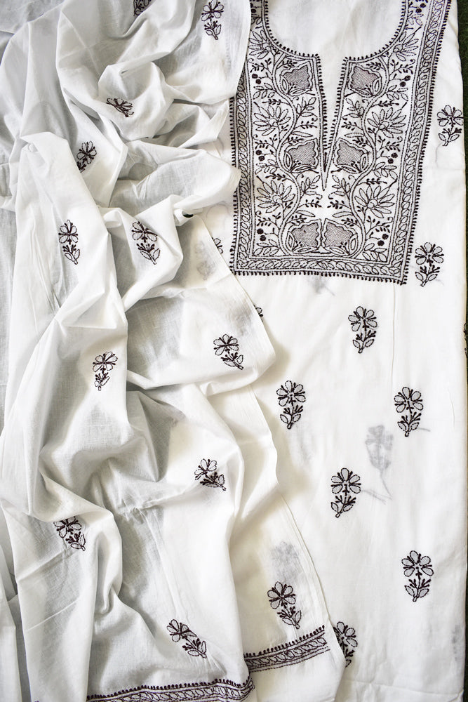 Elegant Mul Cotton Kurta & Dupatta Set with Lucknowi Hand Chikankari embroidery