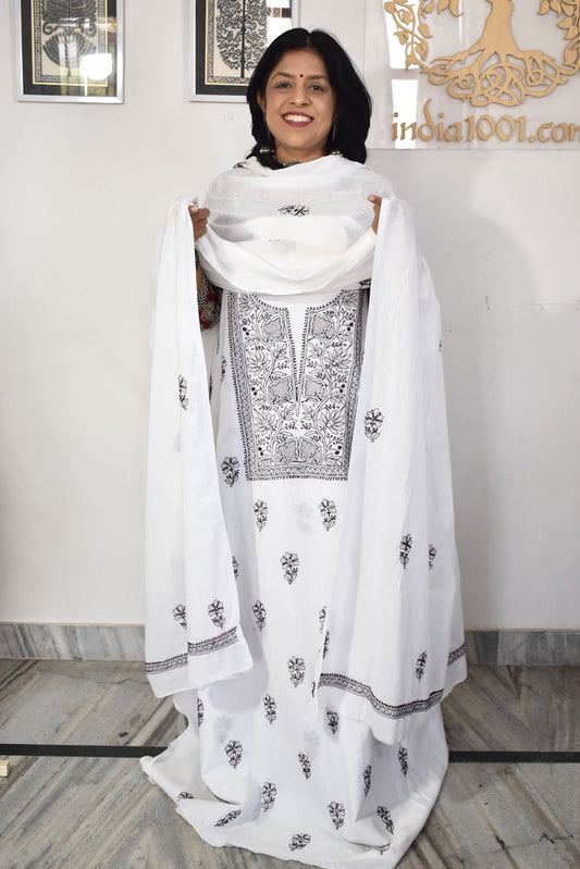 Elegant Mul Cotton Kurta & Dupatta Set with Lucknowi Hand Chikankari embroidery