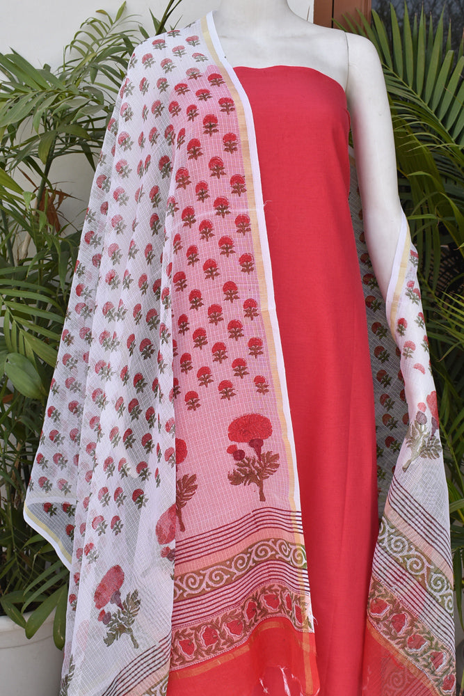 Beautiful Cotton unstitched suit fabric with Kota Doria Dupatta