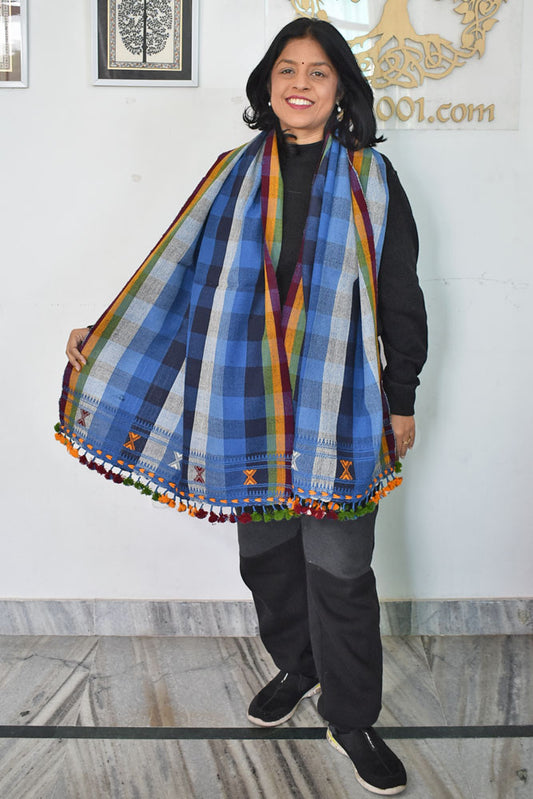 Warm Handwoven Bhujodi Handwoven Pure Wool stole with tassels