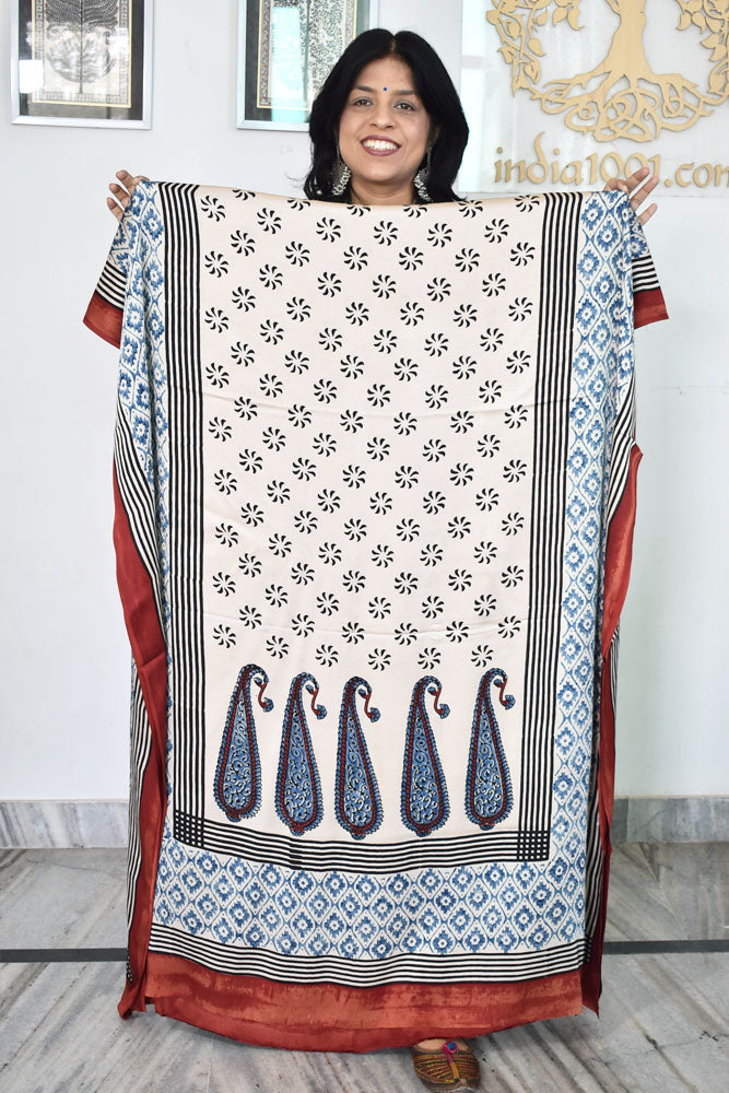 Designer Modal Silk Ajrakh Hand Block Print  Kurta Fabric - 2.5 mtrs cut