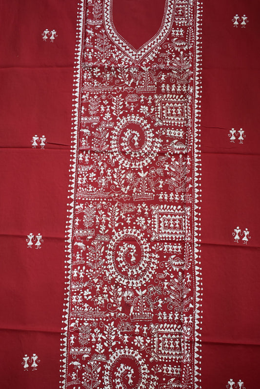 Hand Embroidered Kantha work cotton fabric - (Length 2.8 mtrs ) no.3