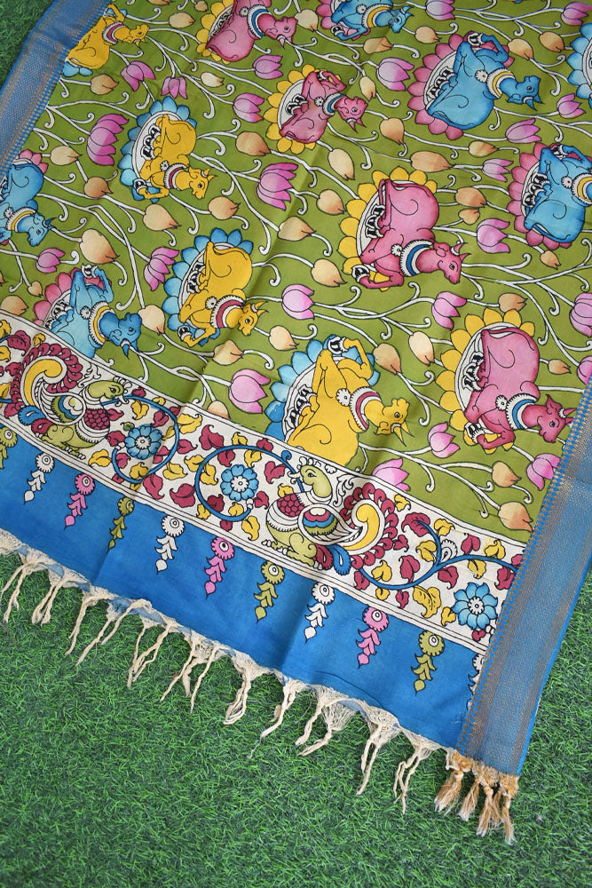 Beautiful Bangalore Cotton Silk Hand Painted Kalamkari Dupatta