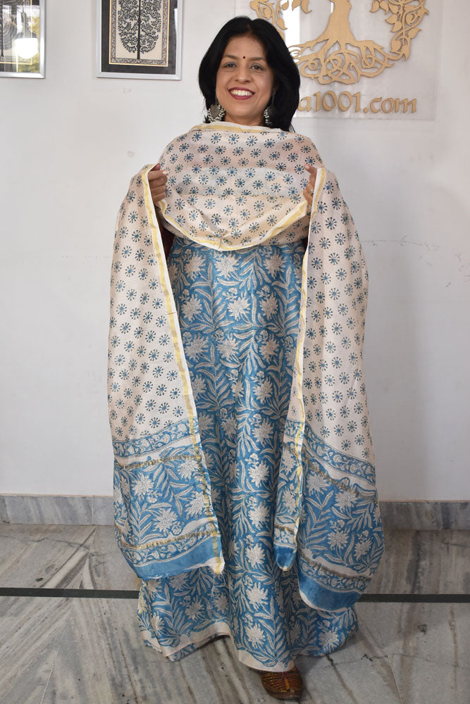 Beautiful Hand Block Printed Chanderi unstitched suit fabric