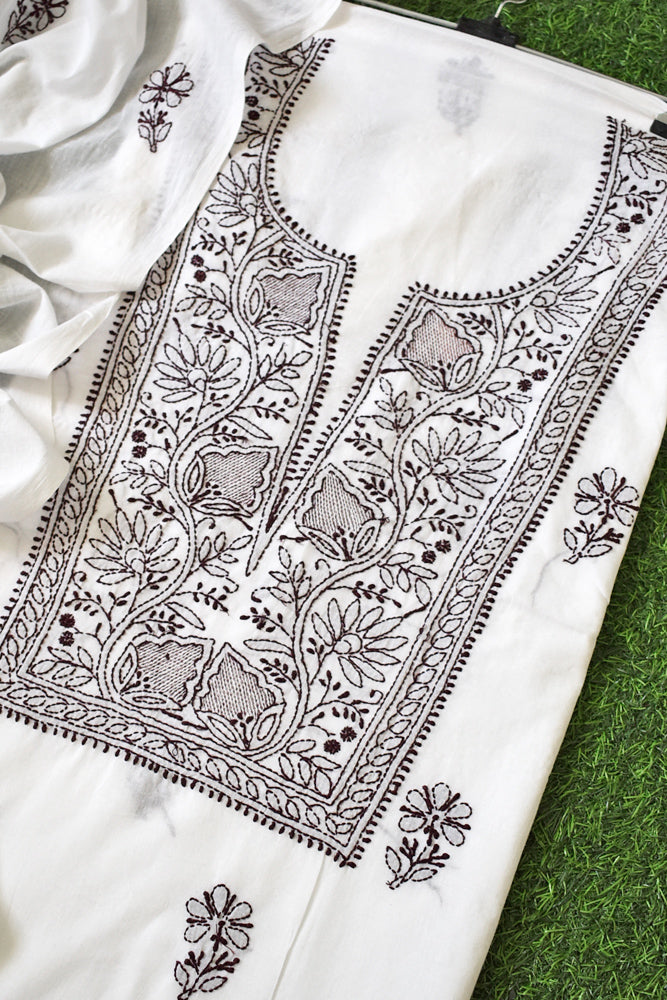 Elegant Mul Cotton Kurta & Dupatta Set with Lucknowi Hand Chikankari embroidery