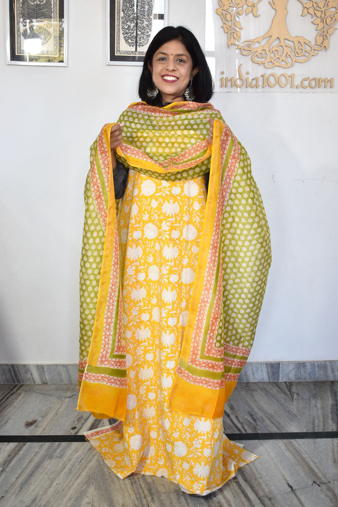 Hand Block Print Cotton suit with Chanderi dupatta