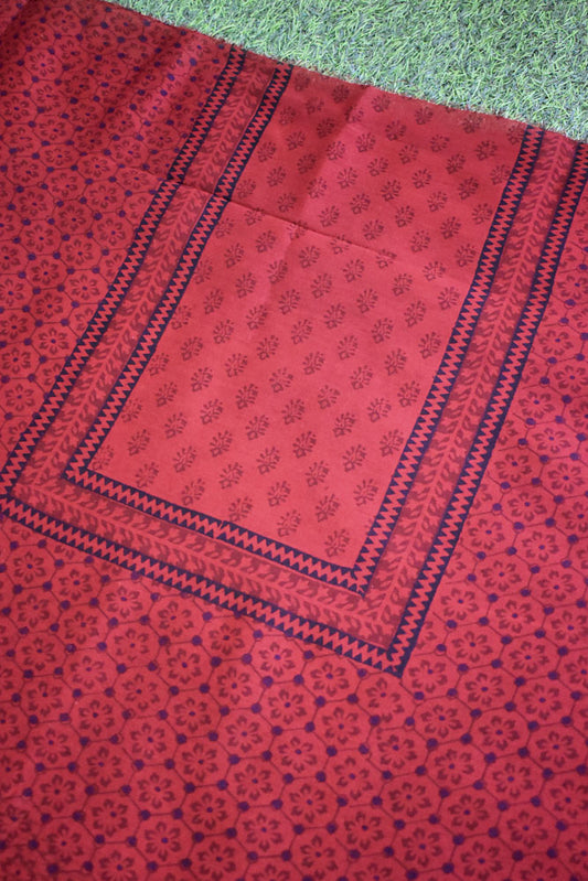 Bagh Hand Block Printed  Handwoven Maheshwari Kurta fabric with Zari borders