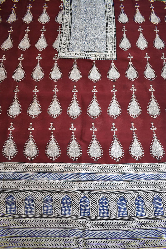 Handwoven Maheshwari kurta fabric with Bagh Hand block print